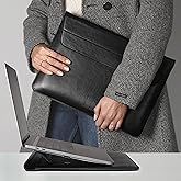 DAREhue 13" 14" 15" 16" Genuine Full Grain Leather Laptop Sleeve with Built-in Stand & Padding (Fits MacBook Air/Pro & Other 13.3/13.6/14.2/15.6 inch Laptops) (Black, 15” - 16”)