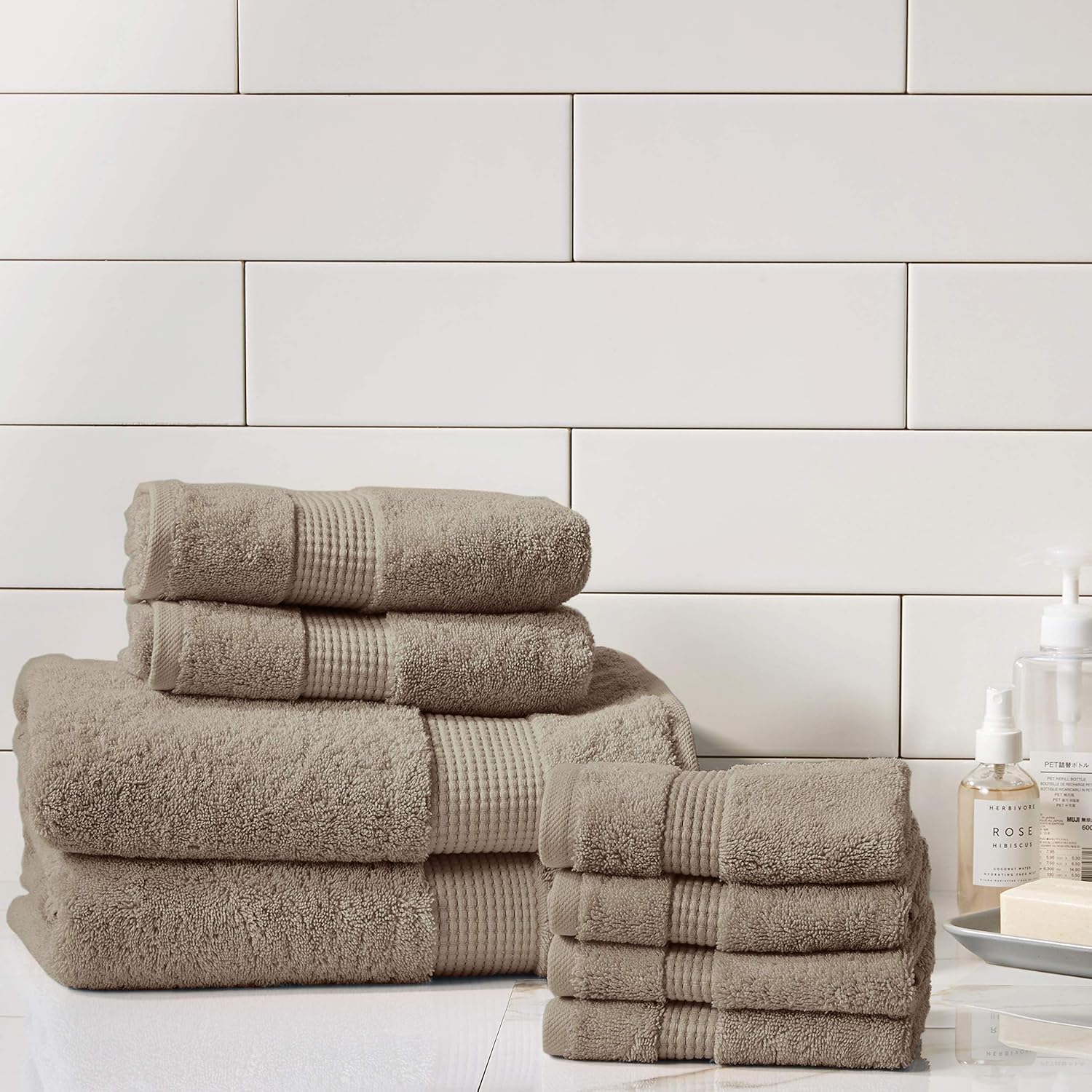 Manor Ridge Turkish Cotton 700 GSM 8 Piece Towel Set, Super Soft, Heavy Weight & Absorbent, Taupe: Home & Kitchen
