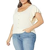 KENDALL + KYLIE Womens Plus Size Ruffle Tier Button Front Knit Top