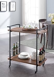 eHomeProducts Vintage Dark Brown/Black Metal Bar Tea Wine Holder Serving Cart