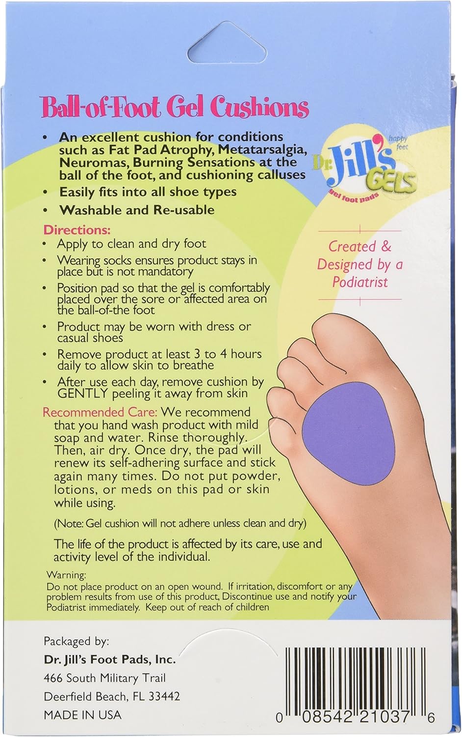 Dr. Jills Gel Ball of Foot Cushions (Self-Sticking and Re-Usable) (Pack of 2): Health & Personal Care