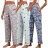 PNAEONG Pajama Pants Women 3 Pack Soft Cotton Lounge Pants Comfy Casual Pajama Bottoms with Elastic Waistband & Pockets