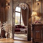 Antok Floor Mirror, 71"×28" Vintage Full Length Mirror Beaded Full Body Mirror with Stand, Hanging Mounted for Bedroom Living Room Cloakroom,Brown,Luxury Style