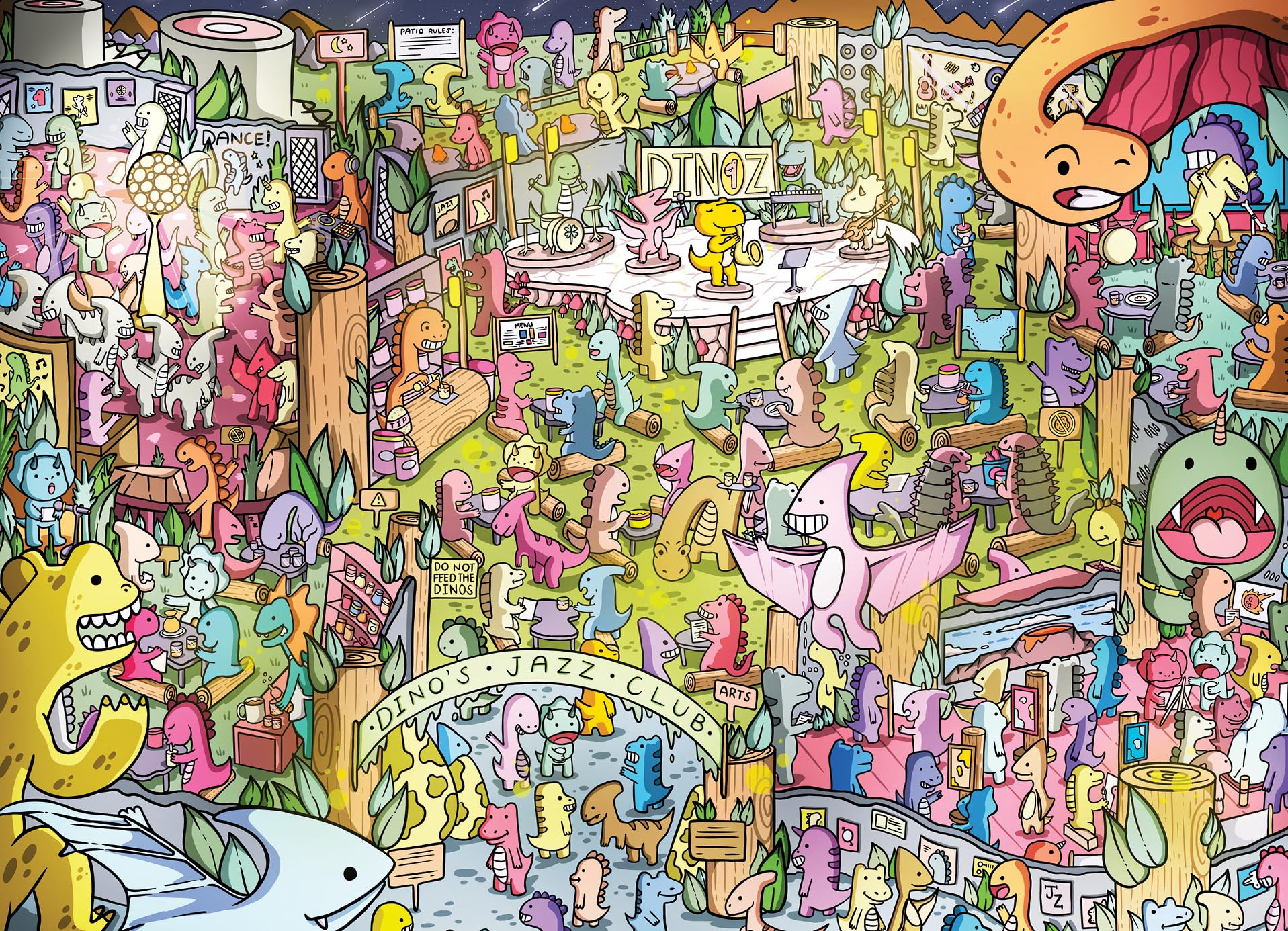 Jurassic Jive: A Night of Dino Jazz by Cross & Glory - Whimsical 1000 Piece Jigsaw Puzzle, Eco-Friendly, Prehistoric Jazz Club Theme with Colourful Dinosaurs, for Adults and Kids