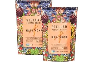 Stellar Snacks Pretzel Braids, Maui Monk, 12 Oz Large Bags (Pack of 2) - Vegan, Kosher, Non-GMO, Rods, Twists, Sticks