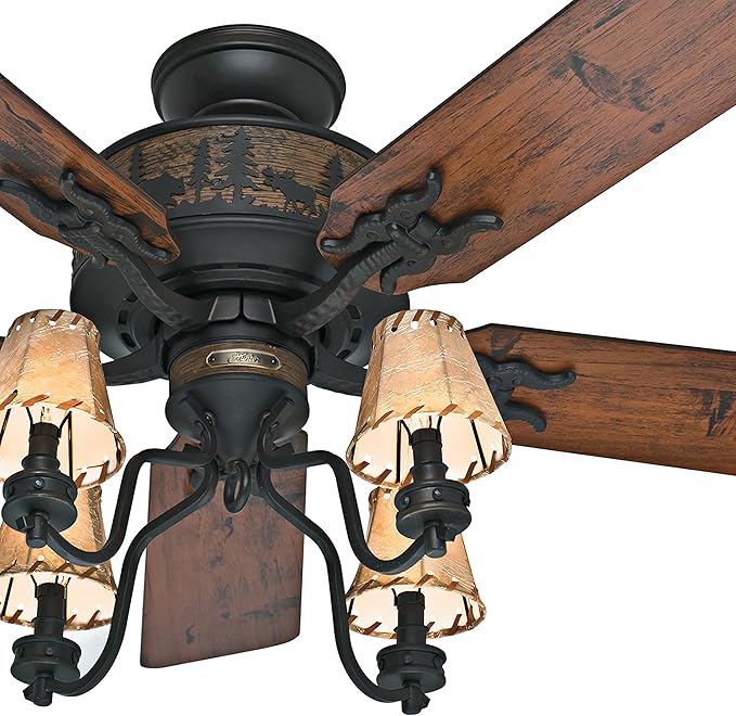 Hunter Fan 52 in. Rustic Ceiling Fan with Light and FauxLeather Shades