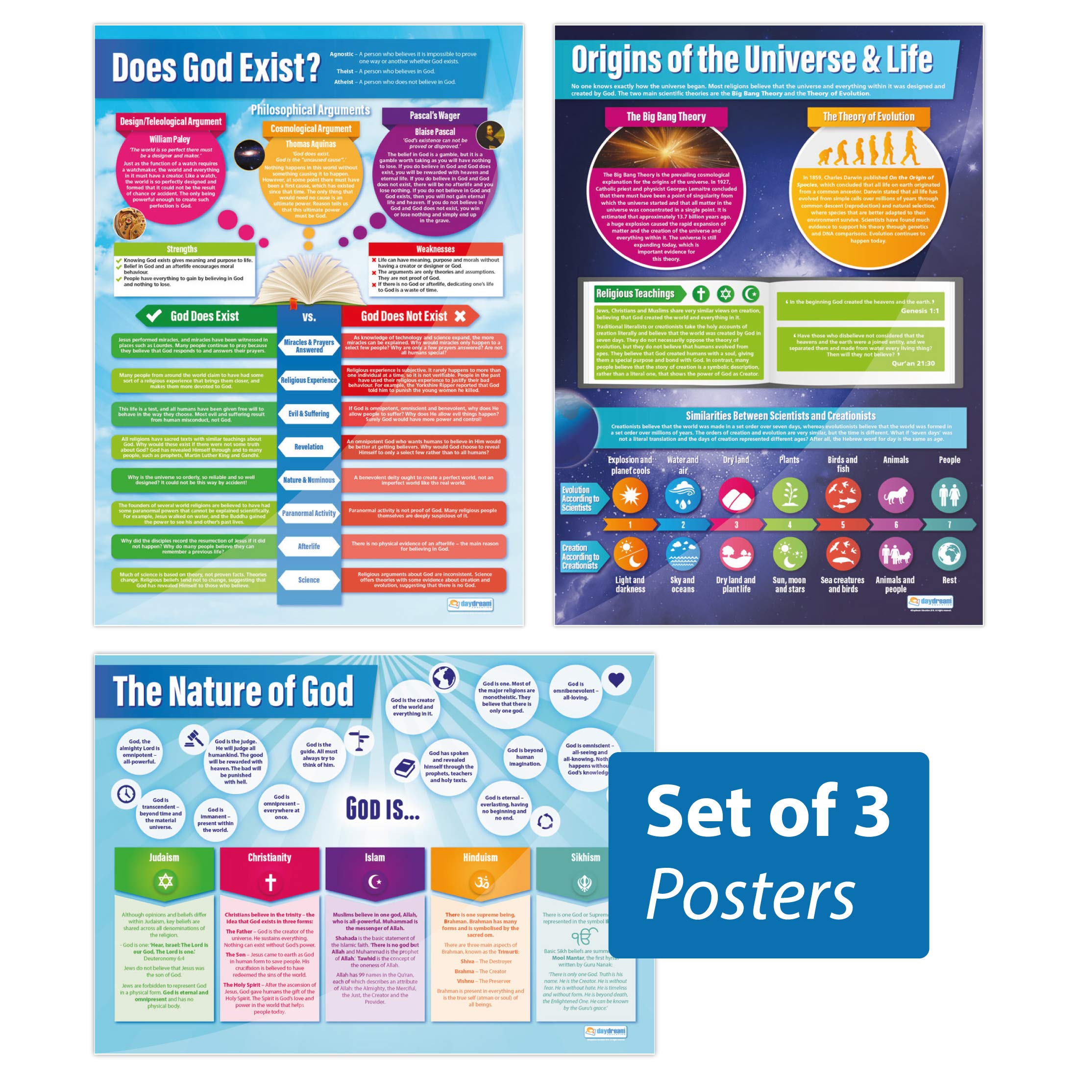 Daydream Education God & Creation Posters - Set of 3 | Religious Education Posters | Gloss Paper measuring 850mm x 594mm (A1) | Religious Studies Charts for the Classroom | Education Charts