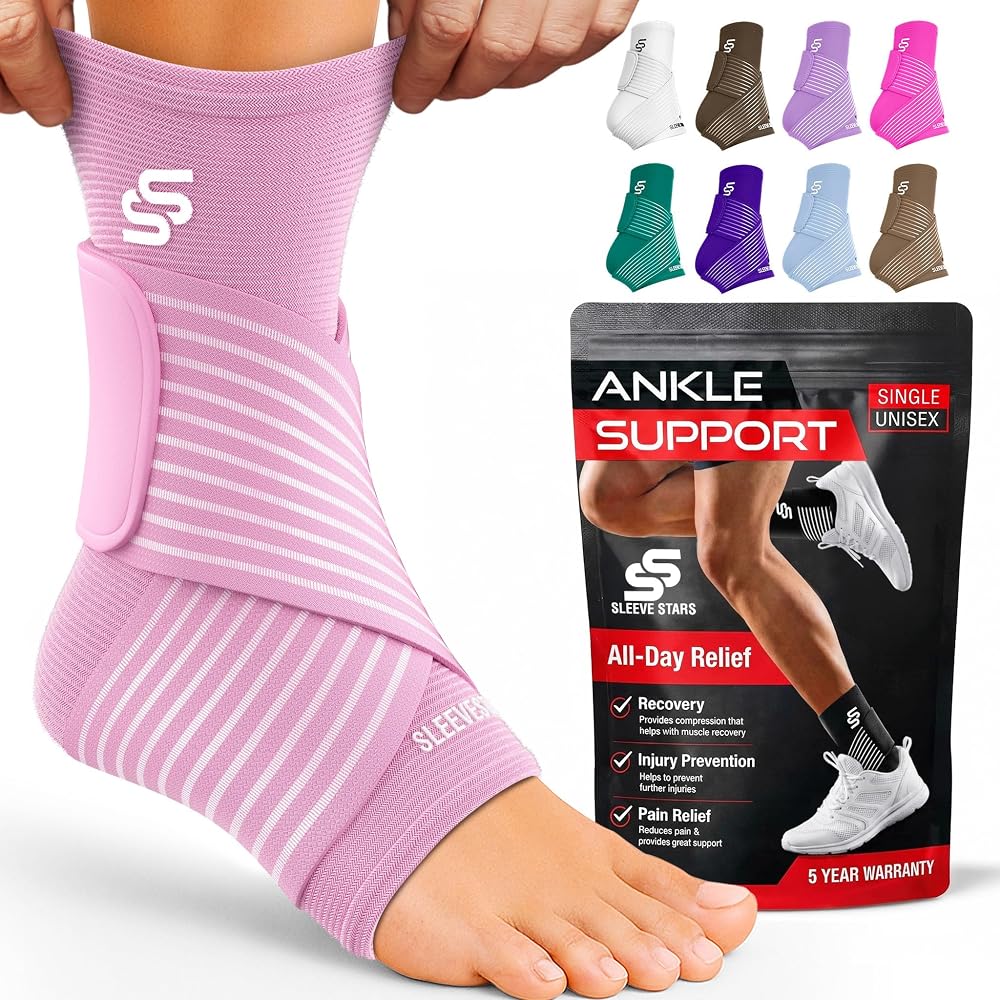 SS Sleeve Stars Ankle Brace with Removable Strap, Pink, Size M 10-12 in