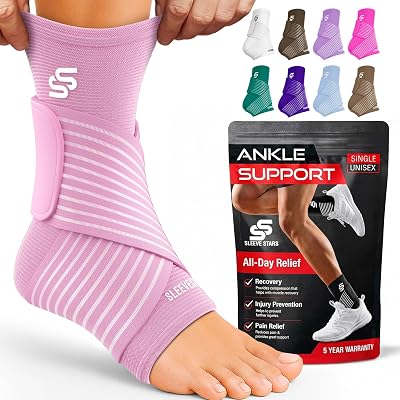 SS Sleeve Stars Ankle Brace with Removable Strap, Pink, Size M 10-12 in
