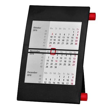 Truento 3-Monats-Tischkalender für 2 Jahre (2019 und 2020) - mit Drehmechanik - Aufstellkalender - schwarz/rot