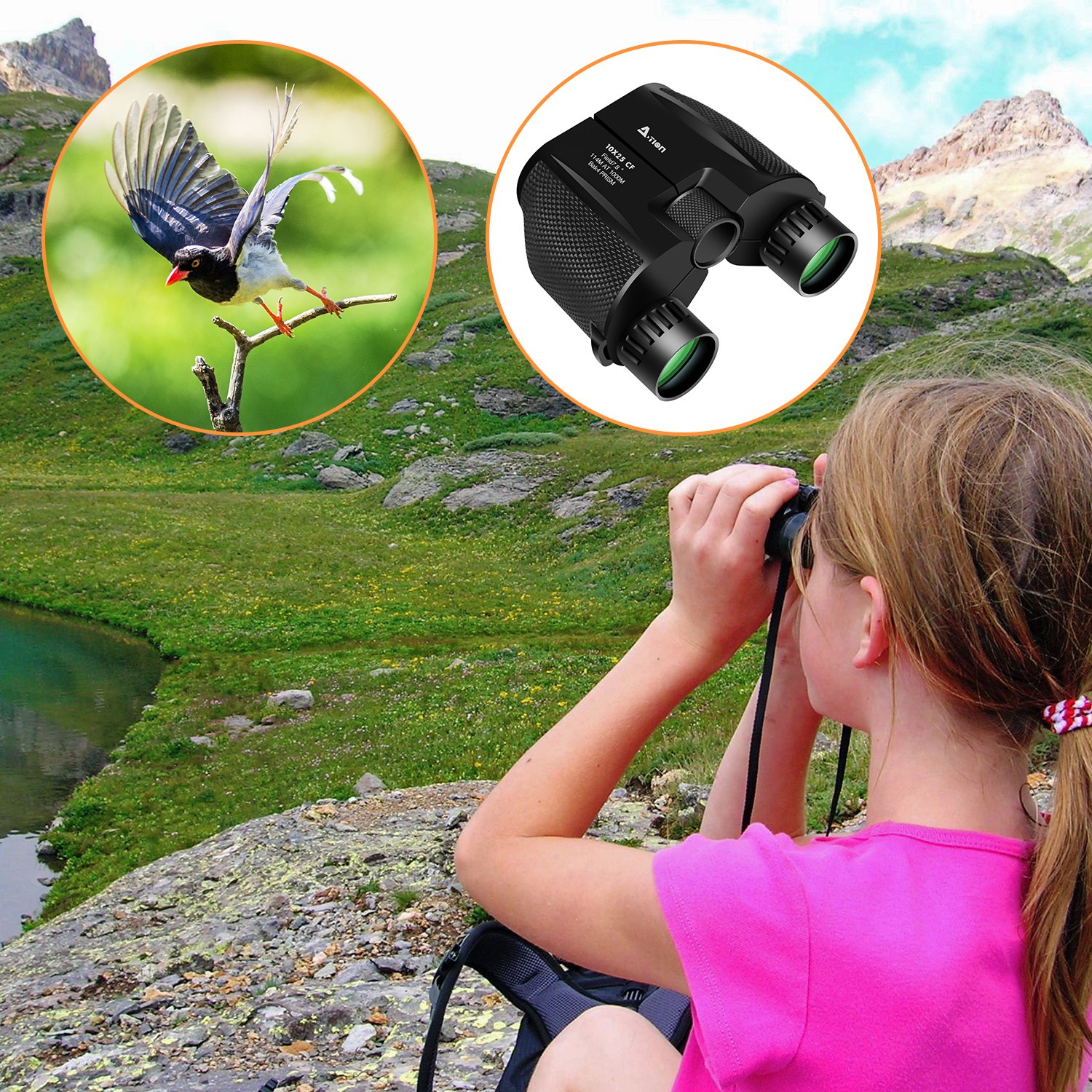 N-LIfe Compact Binoculars For Traveling Adults Kids Hunting Bird Watching Binoculars 10x25 Light Weight Waterproof Fogproof Sports Fun Opera Glasses Sightseeing for Safari Yellowstone, Alaska