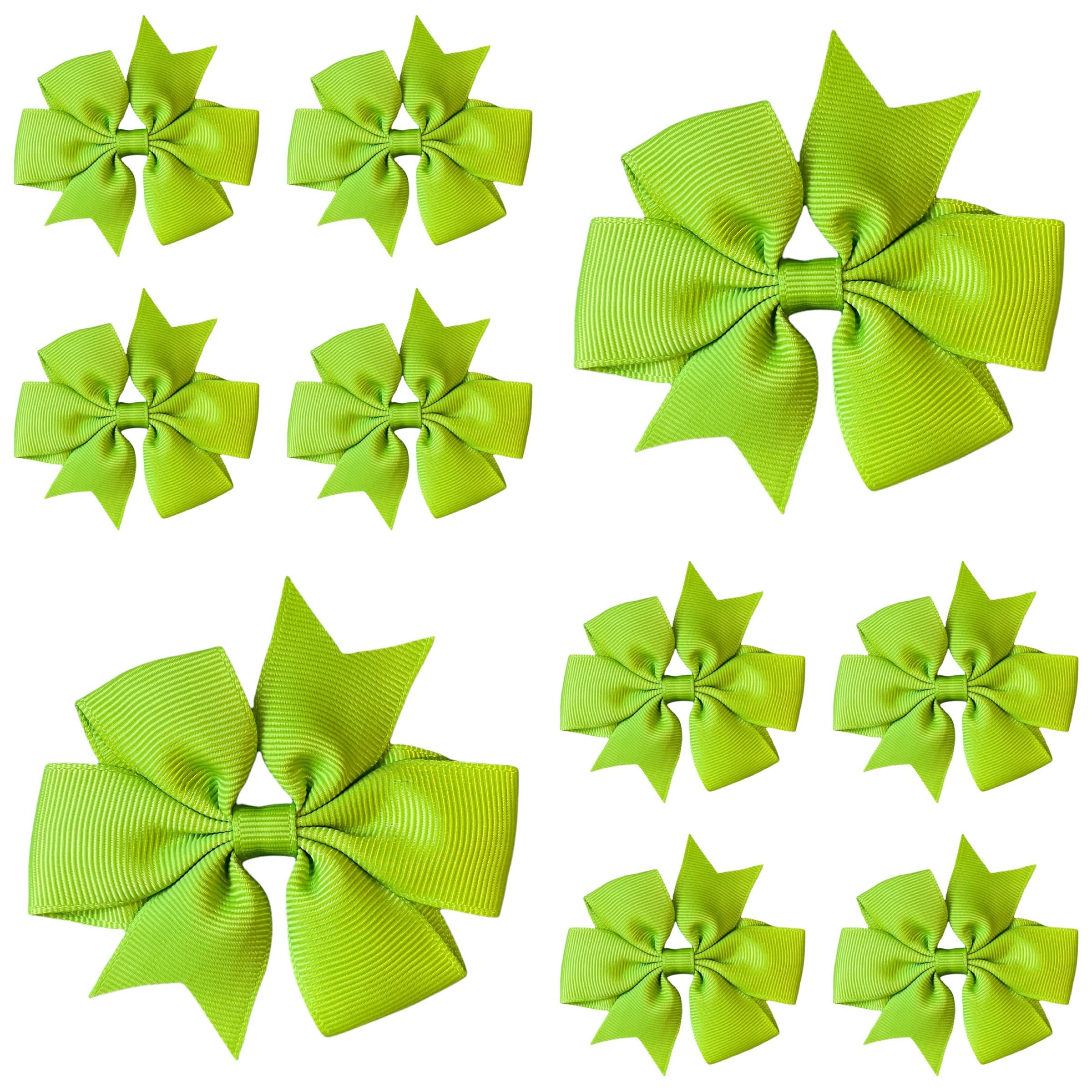 10pcs Apple Green Hair Bows Clips Slides Grips 3" inch Pinwheel Solid Vibrant Colour Girls Hairbows — image 1
