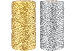 Anwyll Gold Silver Twine String - 656Ft 1.5MM Christmas Twine String Metallic Gold and Silver Glitter Bakers Twines Strings for Crafts Ornament Gift Wrapping Christmas Holiday Home Decoration