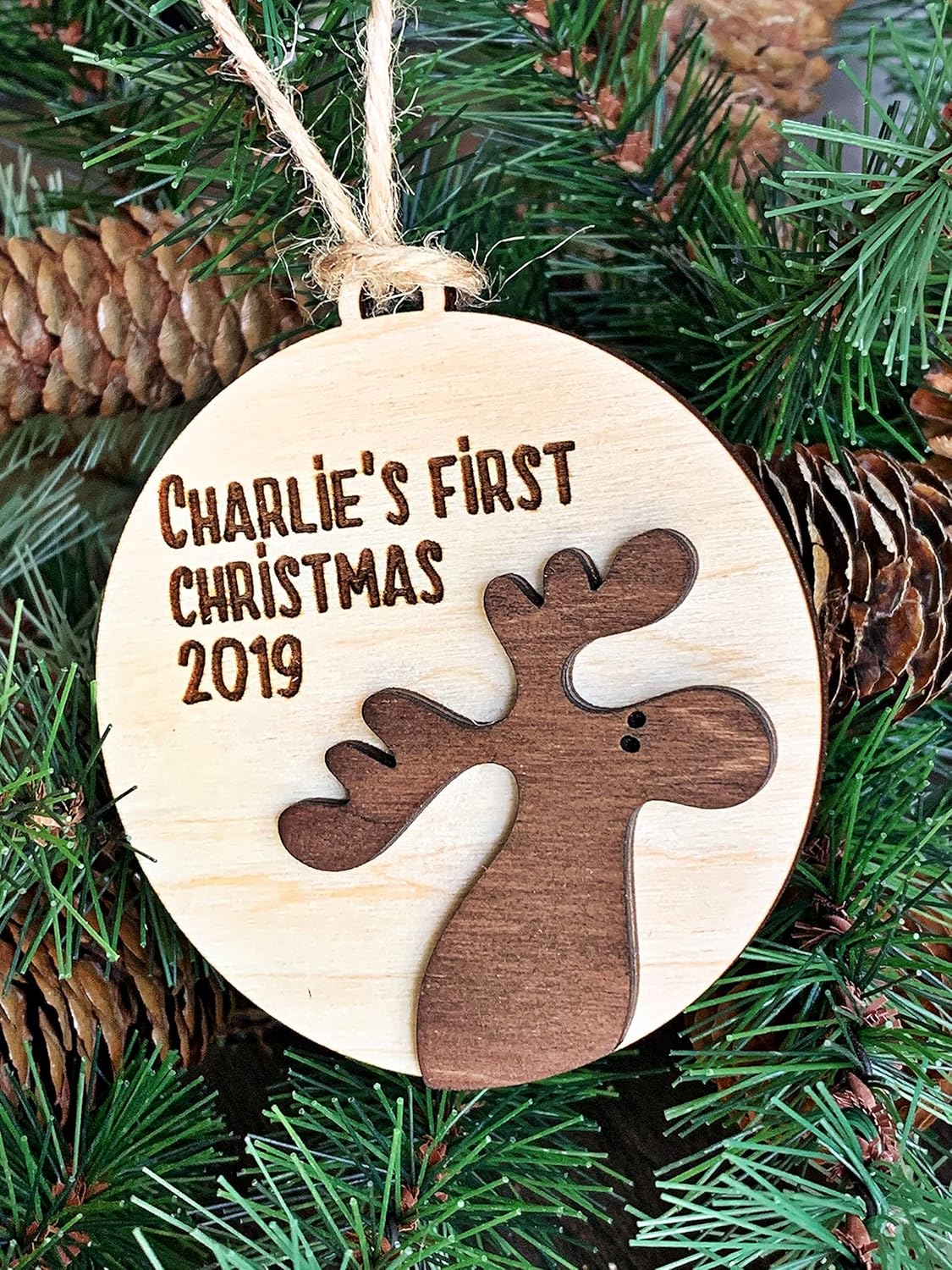 rustic baby's first christmas ornament