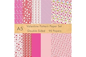 FEPITO 90 Sheets Valentine Pattern Paper Set, 14 x 21cm Decorative Paper for DIY Scrapbook Card Making Decoration Valentine's Day Supplies, 10 Designs
