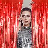 YAAVAAW Glitter Red Tinsel Curtain 2x 8.3ft Door Backdrop Party Decor view 5