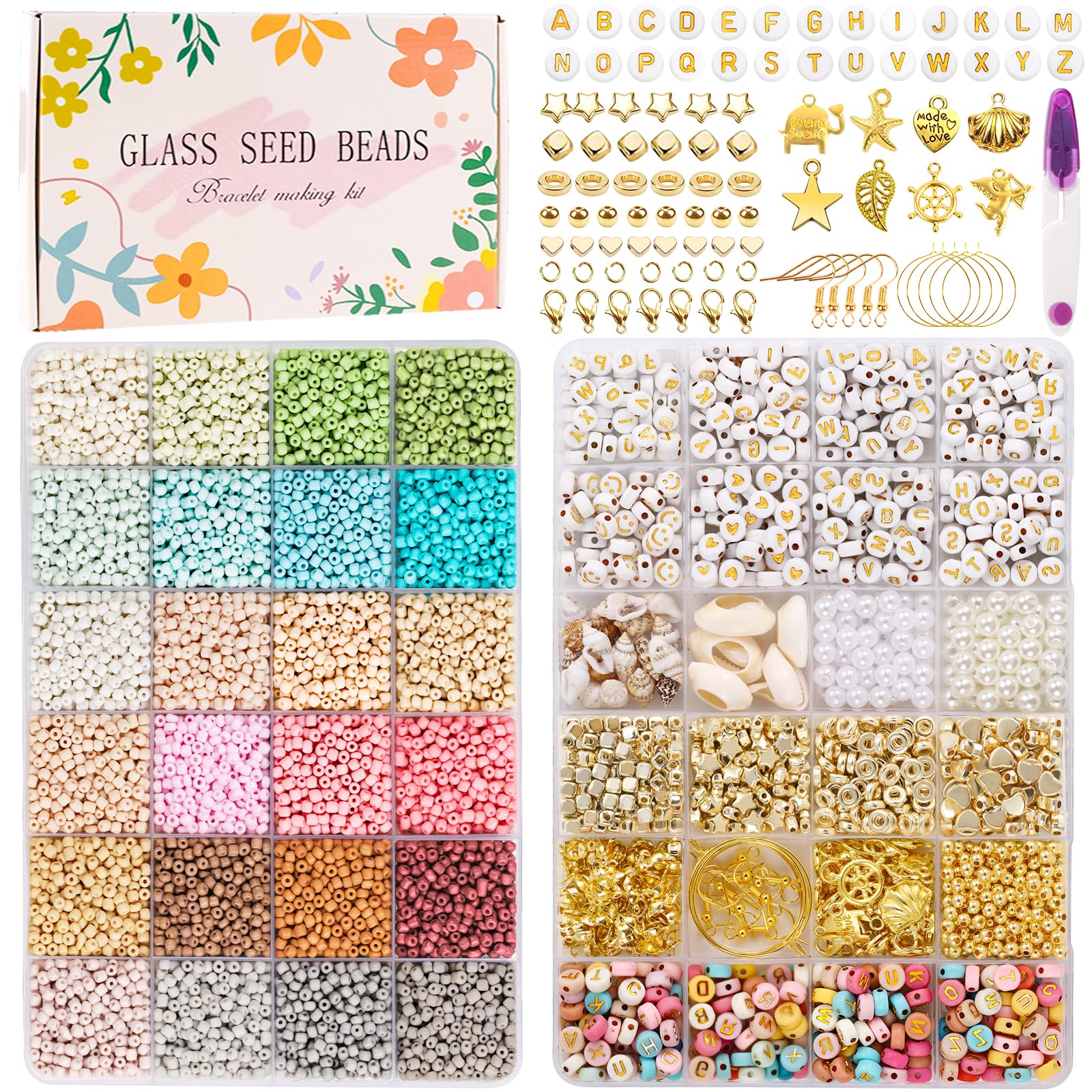 JOLCEEY 10000pcs Glass Seed Beads for Bracelet Making Kit, 24 Colors 3mm Small Glass Tiny Beads Friendship Bracelet Kit for Jewelry Making DIY Crafting