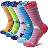FNOVCO Women's Hiking Walking Running Crew Socks Thick Cushioned Athletic Compression Socks 5 Pairs