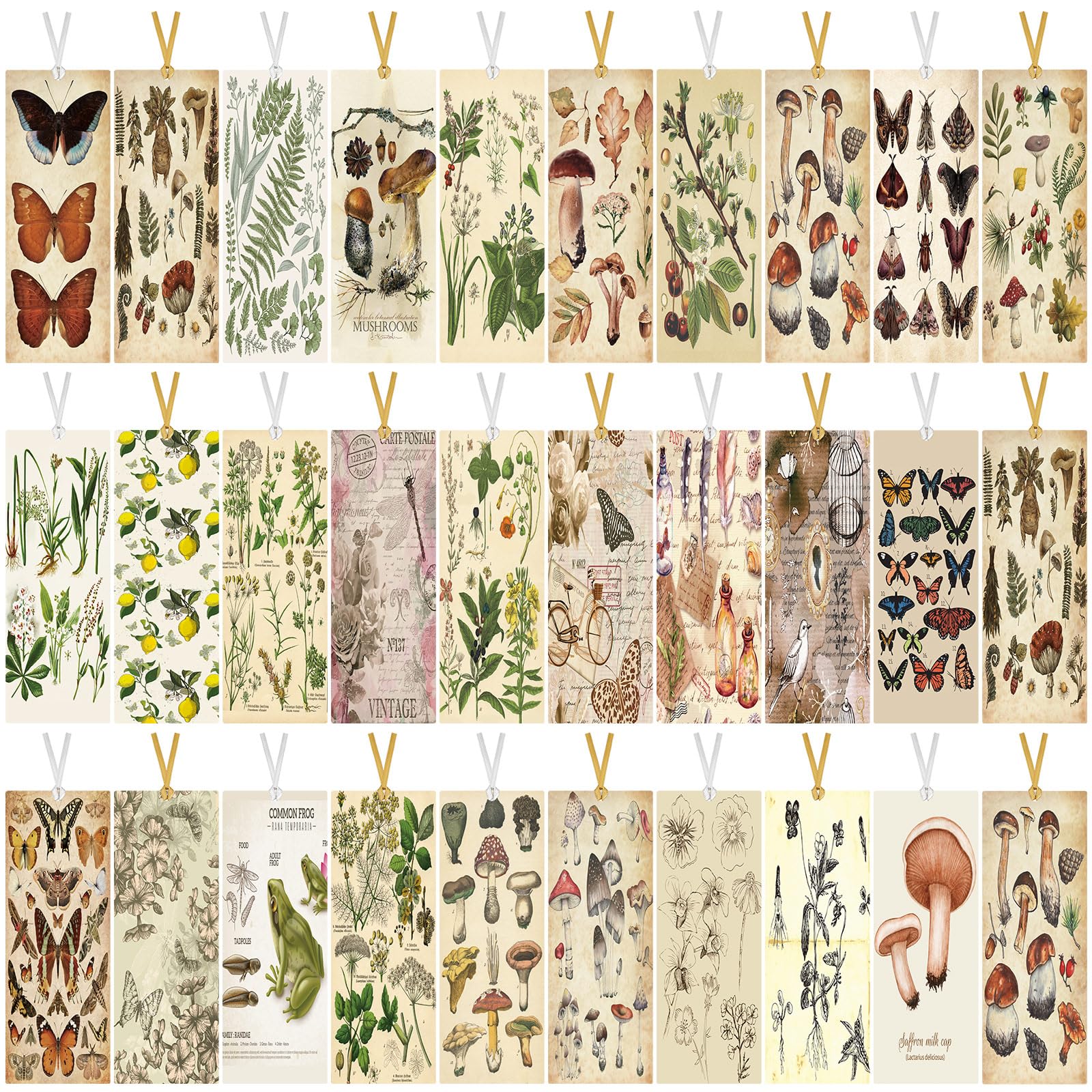 Photo 1 of 120 Pack Vintage Natural Style Butterfly Flower Plant Bookmarks Vintage Bookmarks Page Clips Assorted Book Markers Set with Exquisite Pattern for Women, Students, and Book Lovers