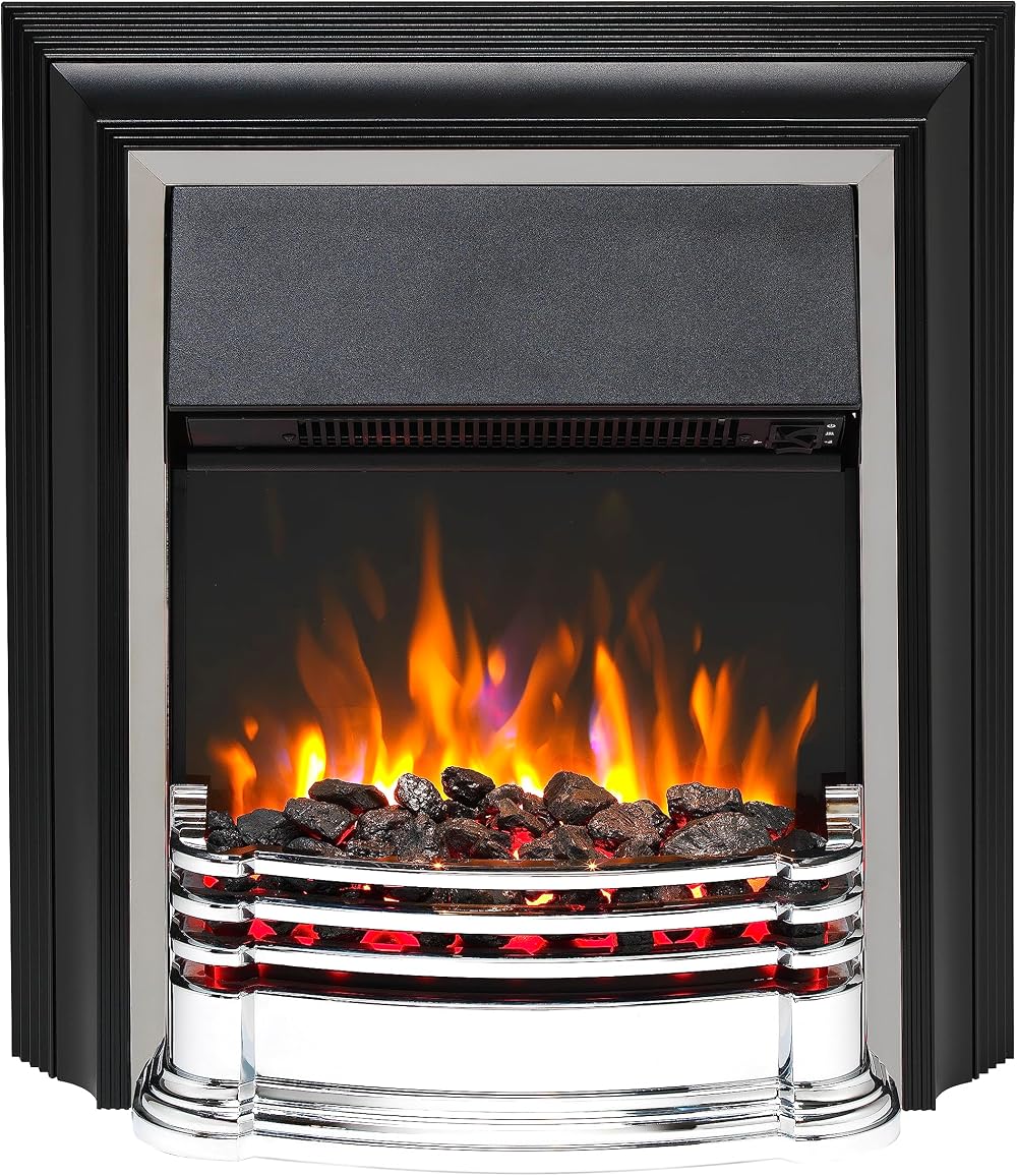 Dimplex Detroit Deluxe Optiflame Chrome Electric Fireplace 2kW Fan Heater
