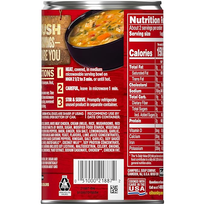 Campbell S Chunky Wicked Thai Style Chicken With Rice Vegetables Soup 18 6 Oz Can Pack Of 12 Grocery Gourmet Food Amazon Com