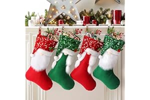 CYSINCOS Christmas Stockings 4 Pack 18 inch Large Kids Stocking Bags Hanging Socks for Christmas Decor Decorations