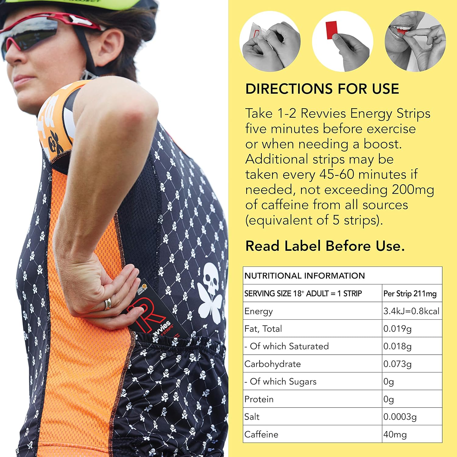 Revvies Energy Strips Cola Lemon 25 Strips 40mg Caffeine Strip