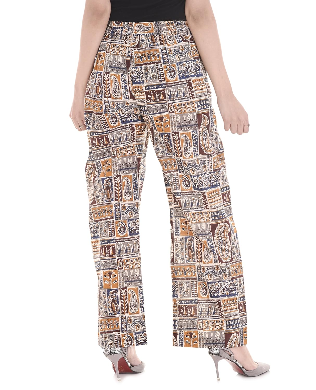 palakh women's cotton printed straight palazzo trouser (dark brown)