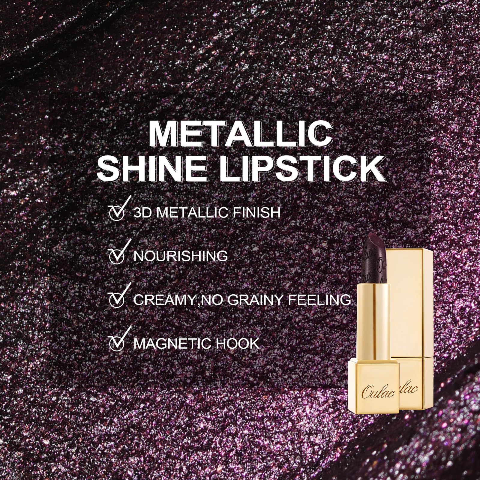 Oulac Halloween Black Lipstick for Women, Black with Raspberry Shimmer, High-Impact Lipcolor with Moisturizing Creamy Formula, Vegan & Cruelty-Free, Midnight Mirage (21)