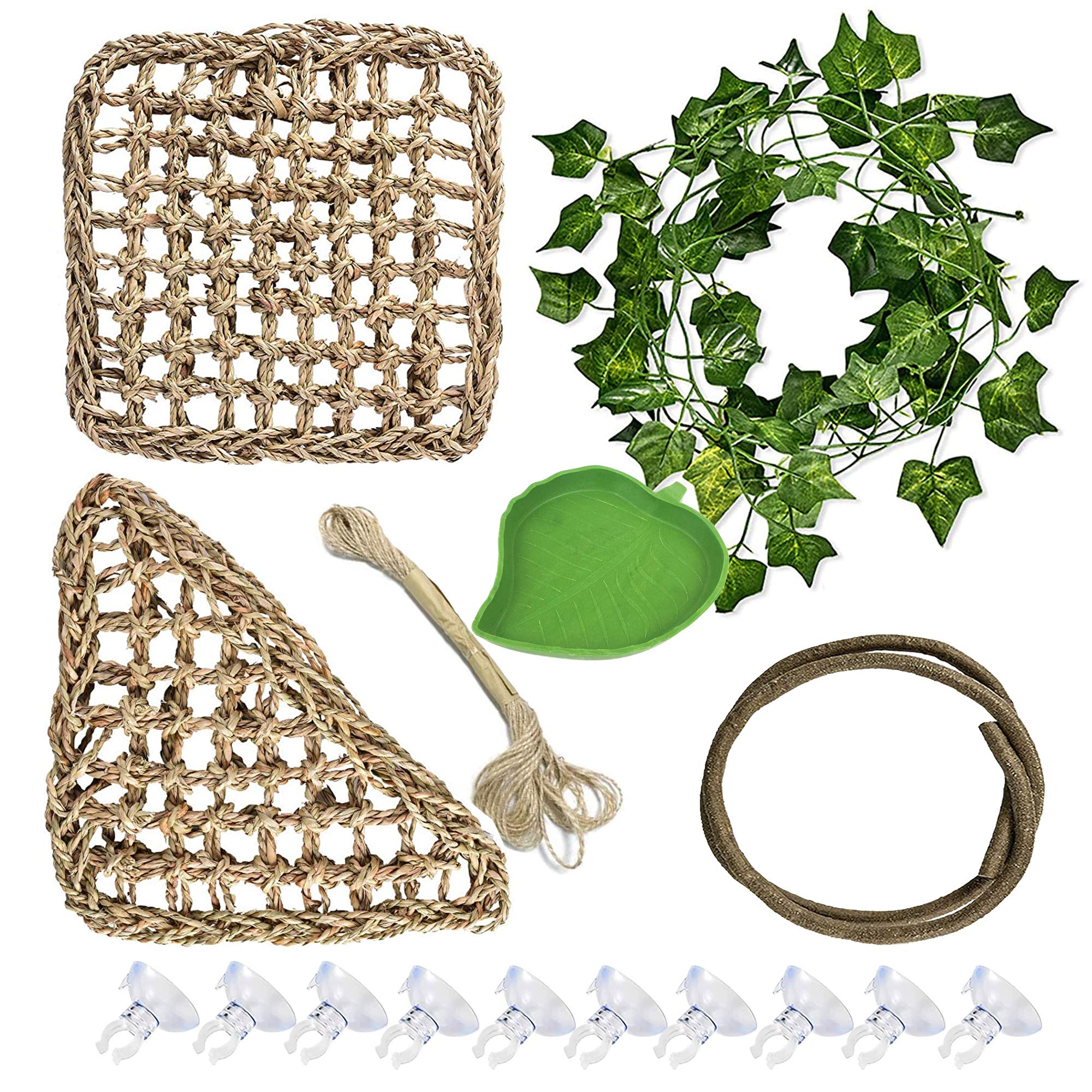 Allazone 15 PCS Bearded Dragon Hammock, Fabric Reptile Hammock, Artificial Climbing Plants and Reptile Feeding Bowl for Lizards, Snakes, Chameleon, Gecko