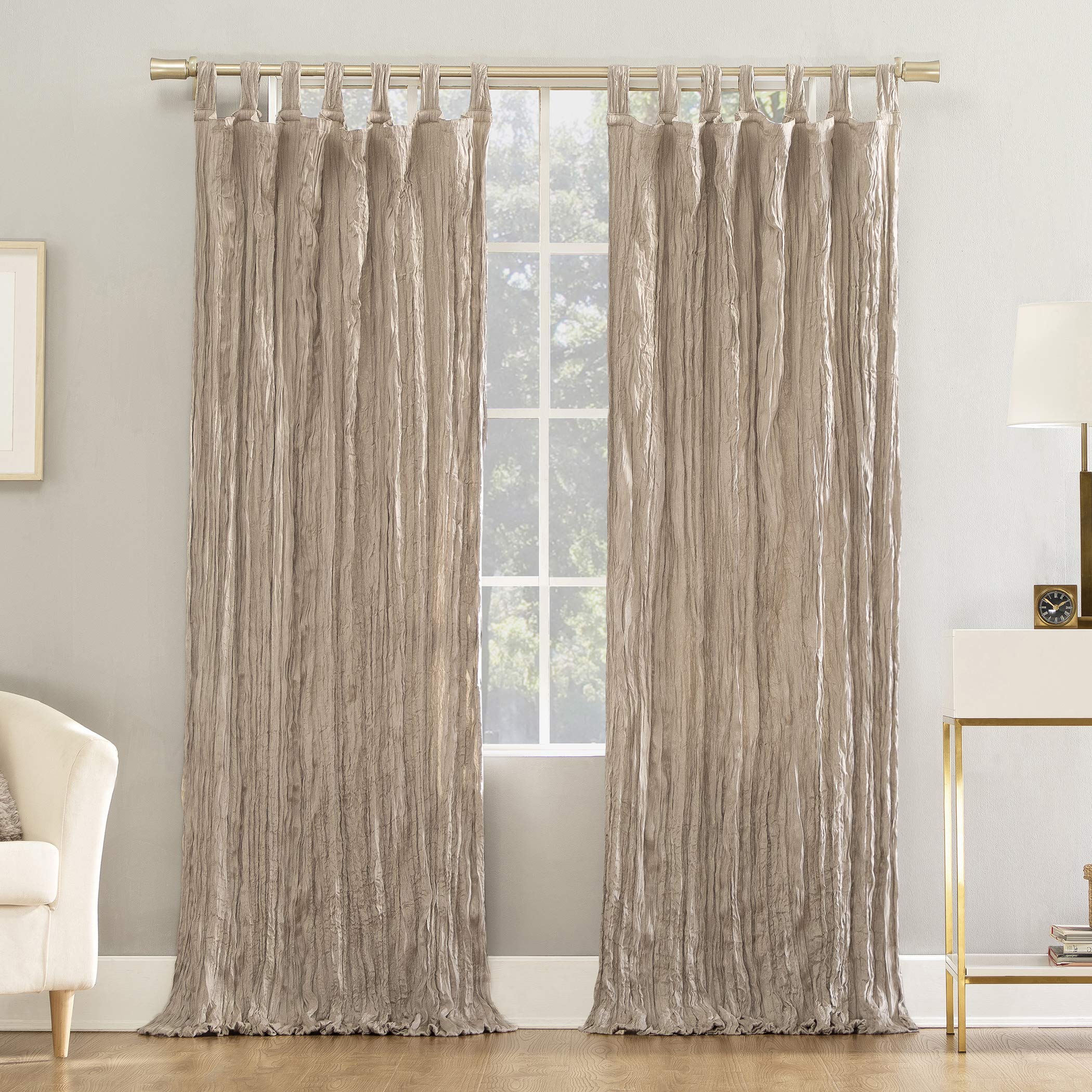 No. 918 Odelia Distressed Velvet Semi-Sheer Tab Top Curtain Panel, 50" x 84", Stone