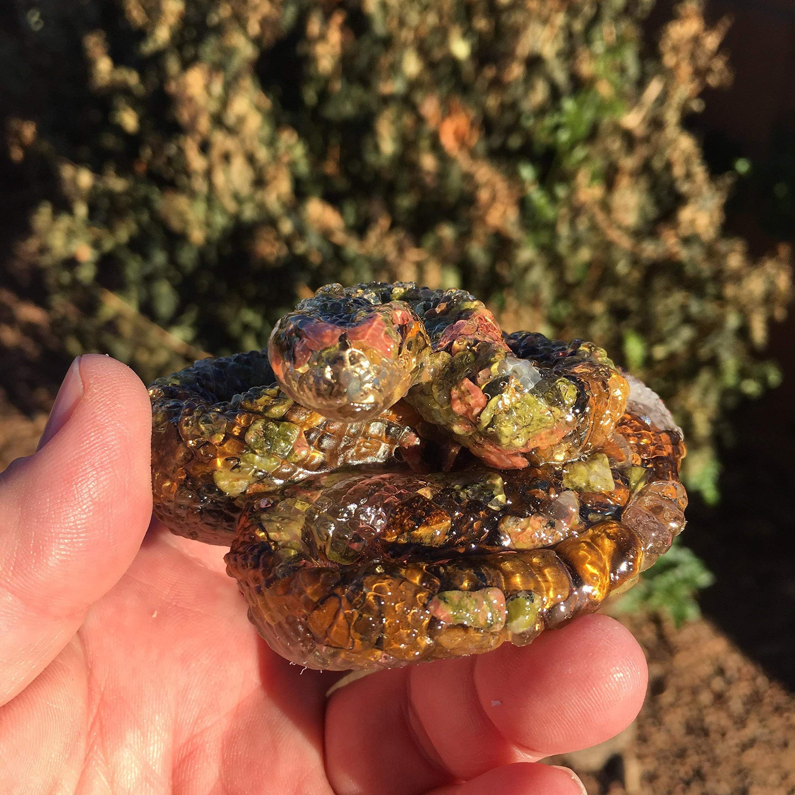 Orgone Resin and Unakite, Tiger’s Eye and Clear Quartz Crystal Snake #5
