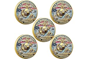 SNKVAUP USMC 250th Anniversary Challenge Coin (1.57 Inch) – Double-Sided Collectible Military Coin for Veterans, Active Duty & Marine Corps Enthusiasts (5PCS)