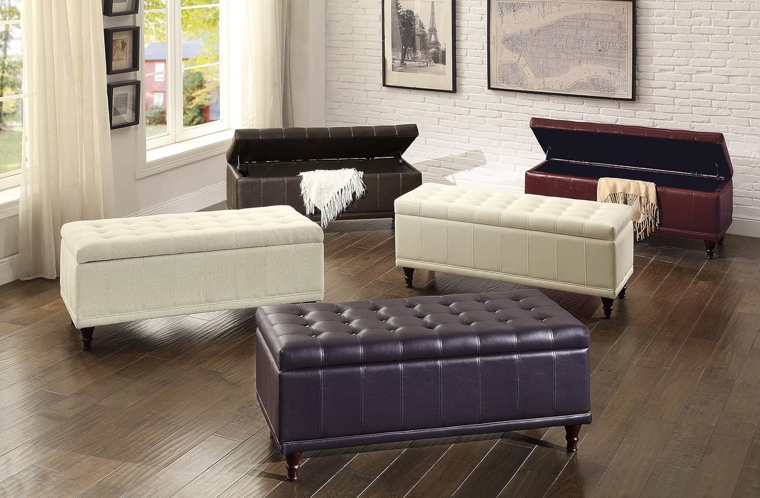 Homelegance Faux Leather Lift Top Storage Bench with Tufted Accents, Dark Brown: Kitchen & Dining