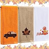 Fanfanwin 3 Pcs Thanksgiving Hand Towels for Bathroom 13.8 x 29.5 Inch Fall Decorative Bath Towels Sets 100% Cotton Embroidered Pumpkin Autumn Maple Bathroom Decor(Orange Brown White,Fall)