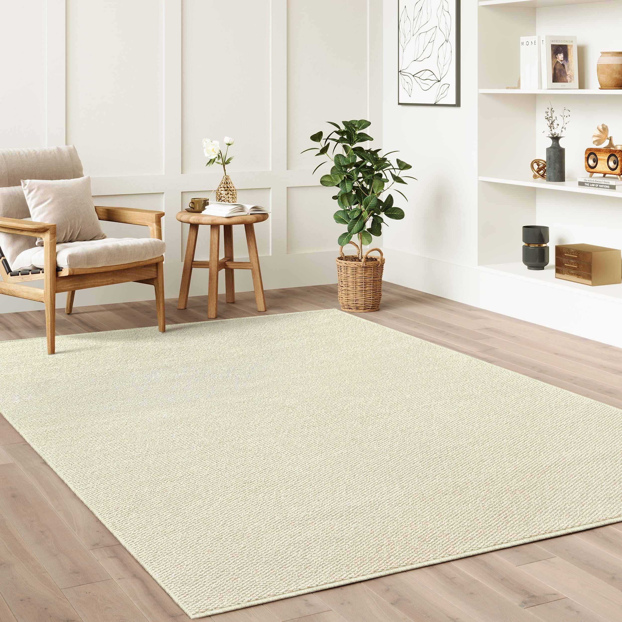 Photo 1 of COSOSA Faux Jute Non-Slip Area Rug, 4x6 Washable Pet-Friendly Floor Mat for Living Room, Bedroom, Entryway, Machine Woven Durable Scratch Resistant Carpet, Beige