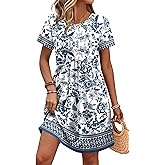 OFEEFAN Spring Dresses for Women 2026 Short Sleeve Crew Neck Casual Dresses Empire Waist Maternity Dress with Pockets