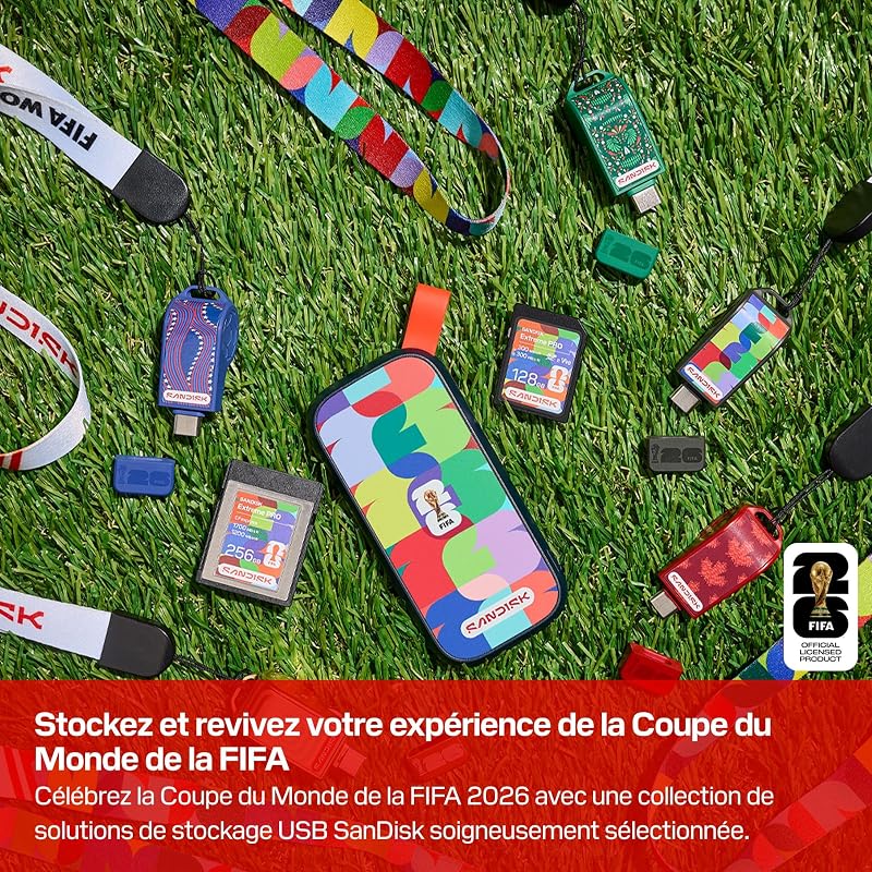 Clé USB-C Édition Mondiale de la Coupe du Monde de la FIFA 2026, 64 Go (Vitesses de Transfert allant Jusqu’à 300 Mo/s, l’Application SANDISK Memory Zone)