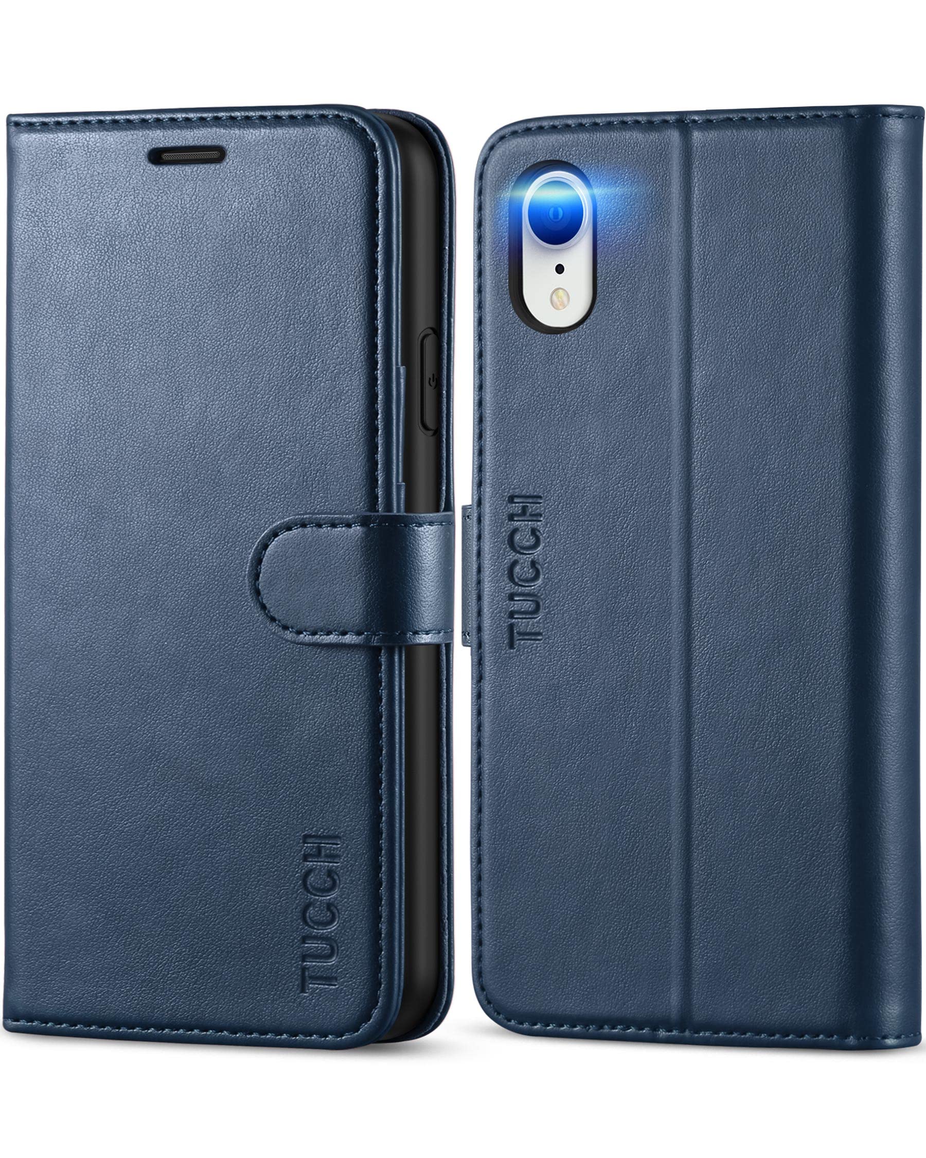 TUCCH Case for iPhone XR (6.1"), Magnetic Wallet Foldable Case with[RFID Blocking][Shockproof TPU][Kickstand][Card Slots] Protective PU Leather Folio Case Cover Compatible with iPhone XR, Dark Blue