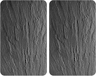 WENKO XL-Herdabdeckplatte Universal Schiefer - 2er Set, Kochplattenabdeckung und Glas-Schneidebrett für alle Herdarten, Gehärtetes Glas, 40 x 1.8-4.5 x 52 cm, Mehrfarbig