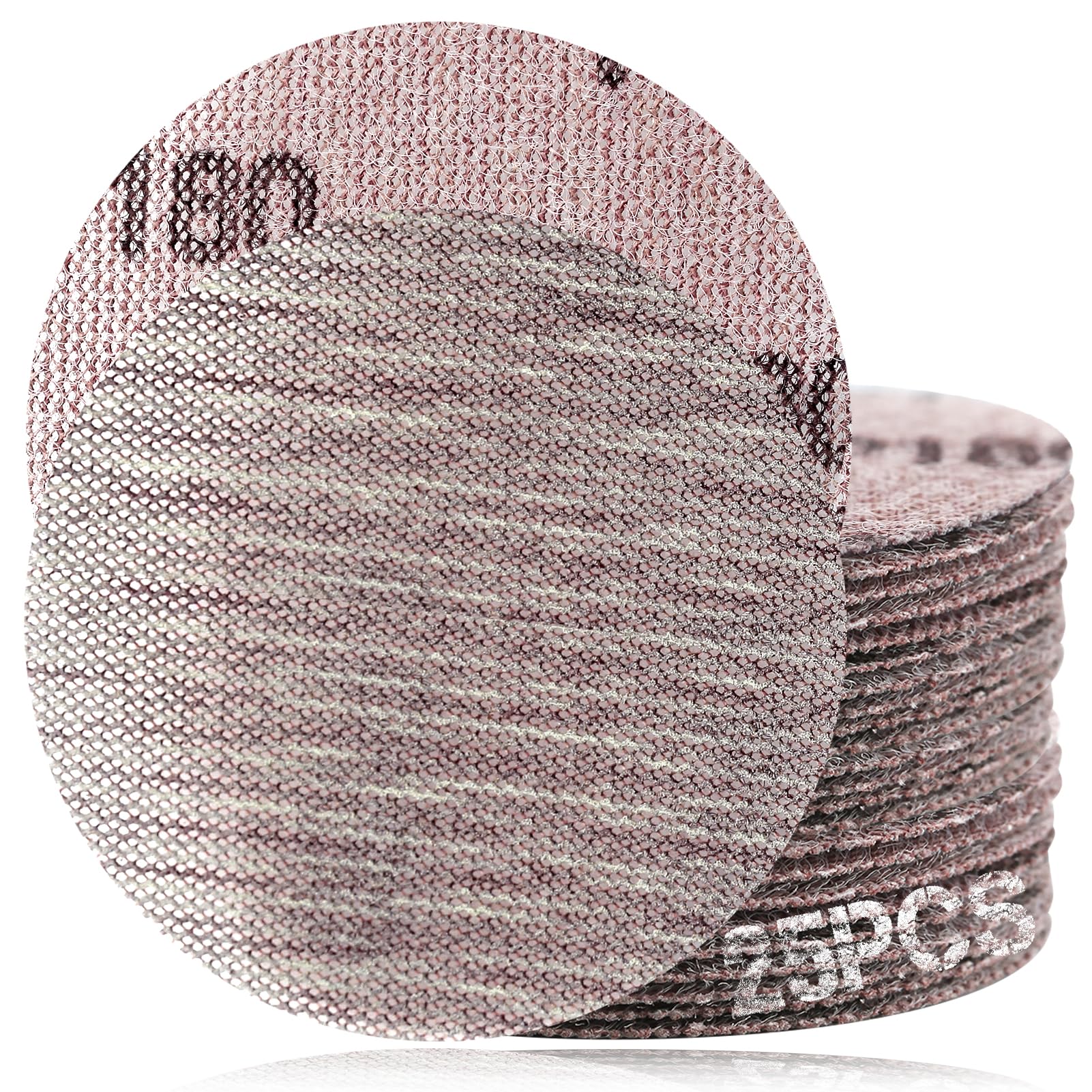 SPEEDWOX 3-Inch 180 Grit Aluminium Oxide Mesh Abrasive Dust Free Sanding Discs, Virtually Dust-Free, Box of 25, Compatible with Random Orbital Sander and Hand Sander