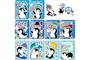 MOON BOAT 60Sheets Winter Stickers Crafts for Kids - Make-A-Penguin Face Sticker- Holiday Gifts Christmas Goodie Bag Stuffer School Classroom Activity Games Party Favors (Small Size)