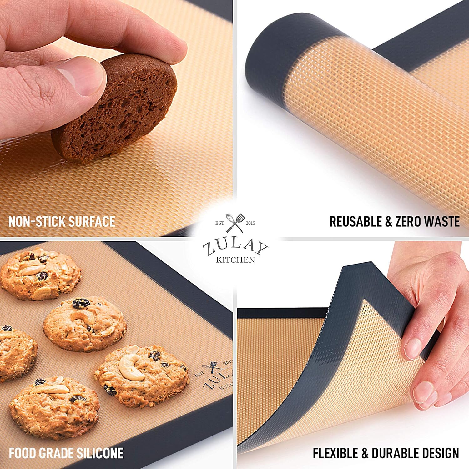 Zulay Kitchen (2 Pack) Silicone Baking Mat Sheet Set - Reusable Baking Mat Nonstick - Half Sheet Baking Mat For Oven (Size 16.5" x 11.6") - Dark Gray: Kitchen & Dining