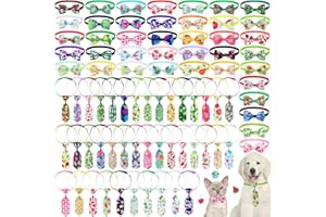 80 Pieces Dog Bow Ties Adjustable Cat Neck Ties for Pet includes 40 Dog Neckties and 40 Dog Bow Ties, Small Dog Bows Summer D