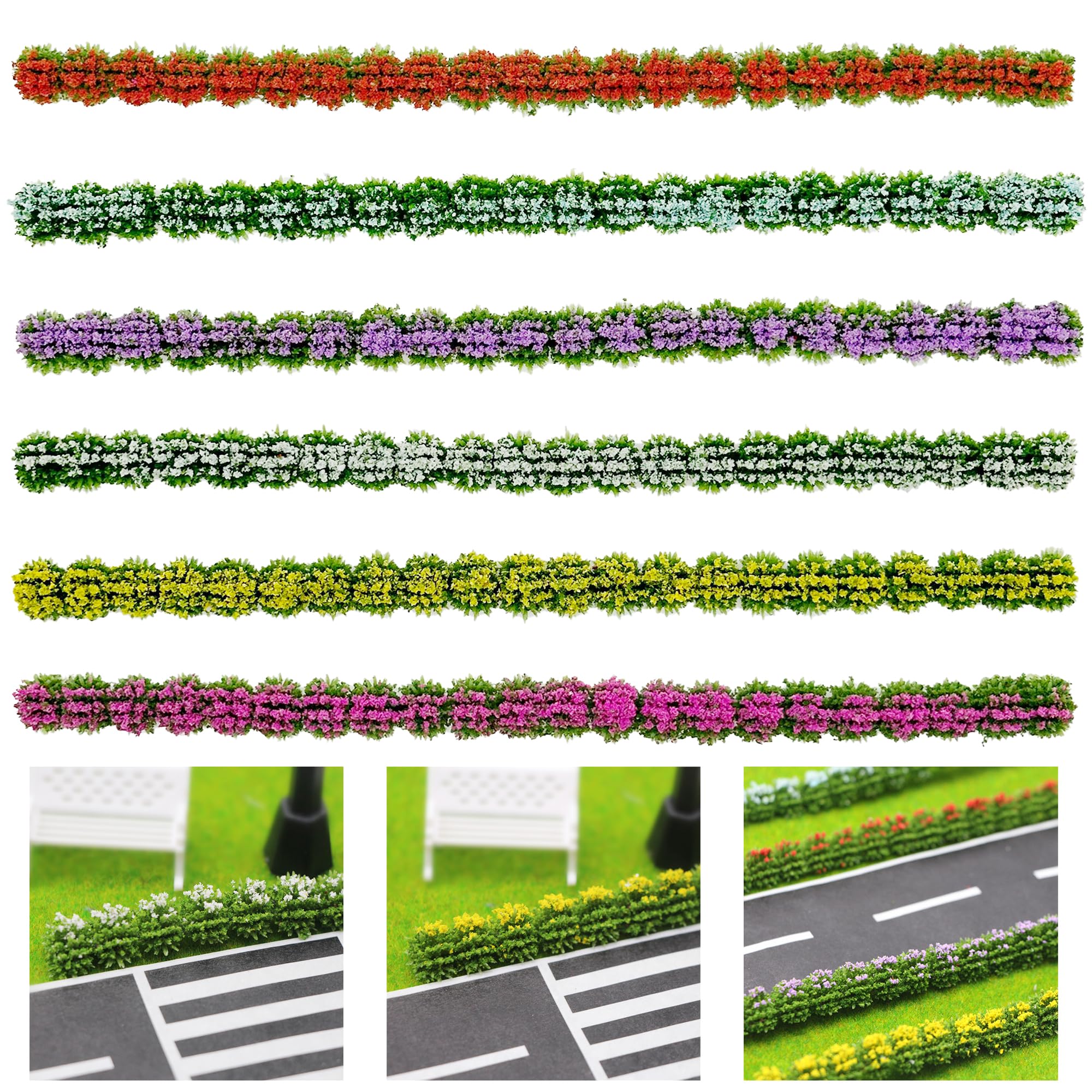 Cayway 6 Color Miniature Shrub Strips Static Shrub Vegetation Groups Static Grass Tuft DIY Miniature Colorful Flower Cluster for DIY Model Train Landscape Railroad Scenery
