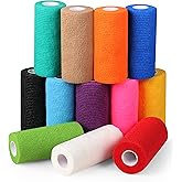 BANDVET WRAP Self Adhesive Bandage Wrap - Pack of 12 Assorted Colors, Non-Woven, Breathable & Water-Resistant Vet Wrap for First Aid, Sports Injury, Body Sprains, & Pets - 4 Inch x 5 Yards