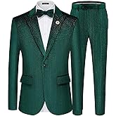 MAGE MALE Mens Suits Velvet Tuxedo Suit Set Slim Fit 2 Piece Luxurious Party Dinner Jacket Pants with Bow Tie