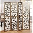 Roundhill Furniture Giyano 4 Panel Screen Room Divider, Gold