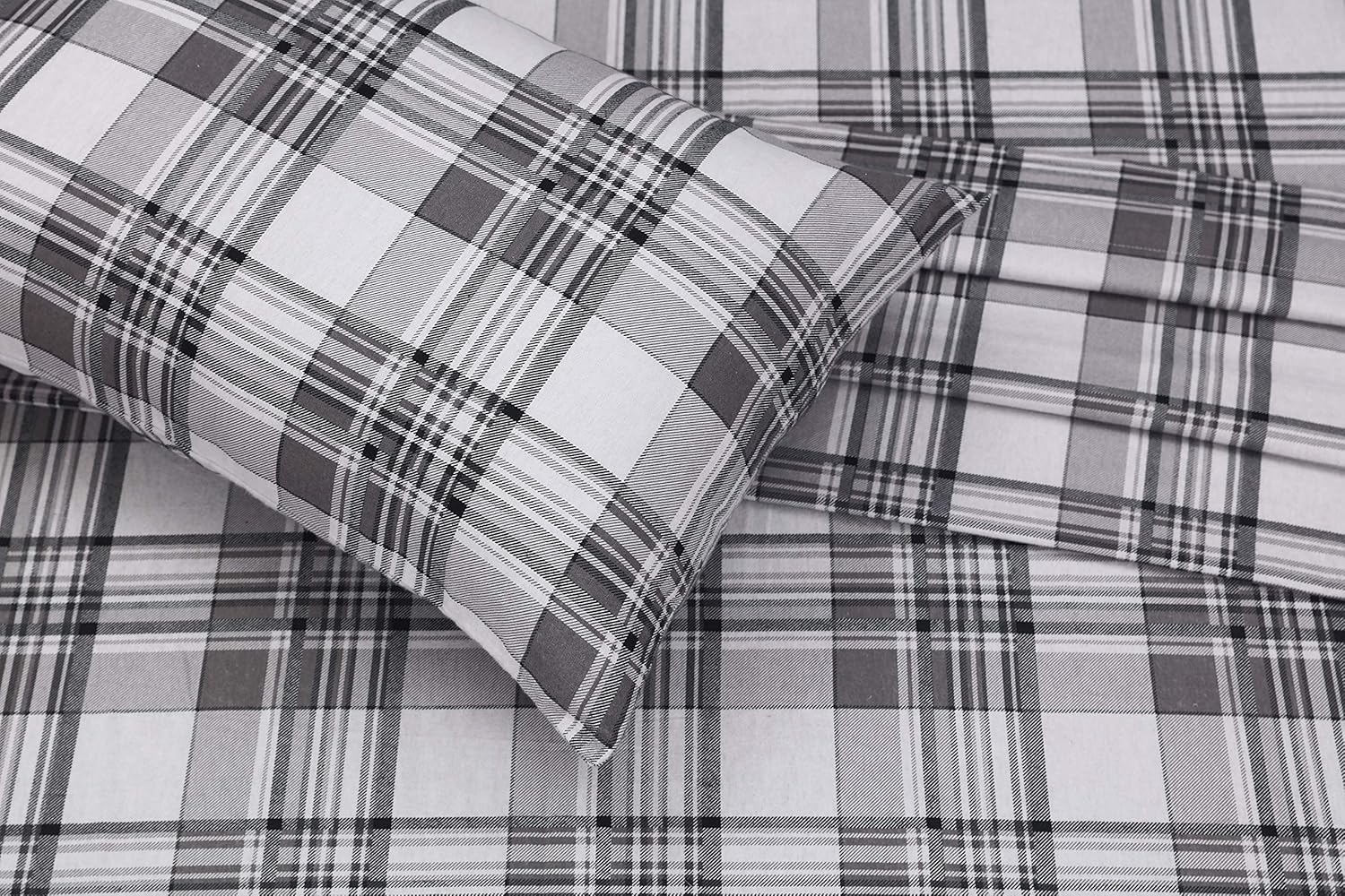 Ruvanti 100% Cotton 4 Piece Flannel Sheets Queen Balance Plaid Grey Deep Pocket-Warm-Super Soft - Breathable Moisture Wicking Flannel Bed Sheet Set Queen Include Flat Sheet, Fitted Sheet 2 Pillowcases: Home & Kitchen