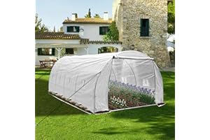 BTDWI 13*8*6.5FT Walk-in Greenhouse for Outdoors, Large Outside Green House with High Tunnel PE Cover & Portable Irrigation Garden Sprinkler System, White